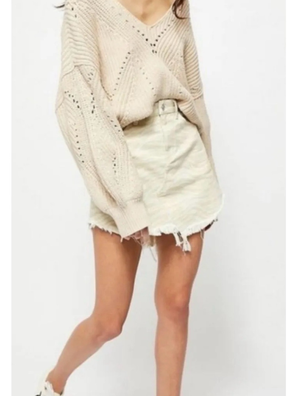 NWOT Free People Cream Distressed Mini Skirt
